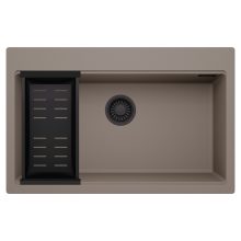 HD Infinity Tortora 78 egymedencés gránit mosogatótálca szett, matt fekete csepegtetőkosárral, tortora színben, matt fekete leeresztő szifonnal