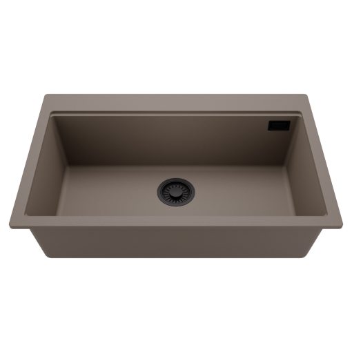 HD Infinity Tortora 78 egymedencés gránit mosogatótálca, tortora színben, matt fekete leeresztő szifonnal