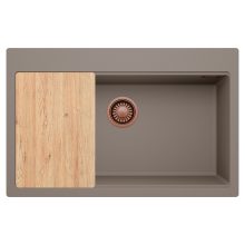 HD Infinity Tortora 78 egymedencés gránit mosogatótálca, vágódeszkával, tortora színben, szálcsiszolt réz leeresztő szifonnal