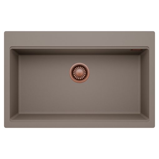 HD Infinity Tortora 78 egymedencés gránit mosogatótálca, tortora színben, szálcsiszolt réz leeresztő szifonnal