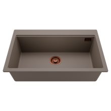 HD Infinity Tortora 78 egymedencés gránit mosogatótálca, tortora színben, szálcsiszolt réz leeresztő szifonnal