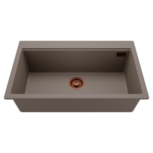 HD Infinity Tortora 78 egymedencés gránit mosogatótálca, tortora színben, szálcsiszolt réz leeresztő szifonnal