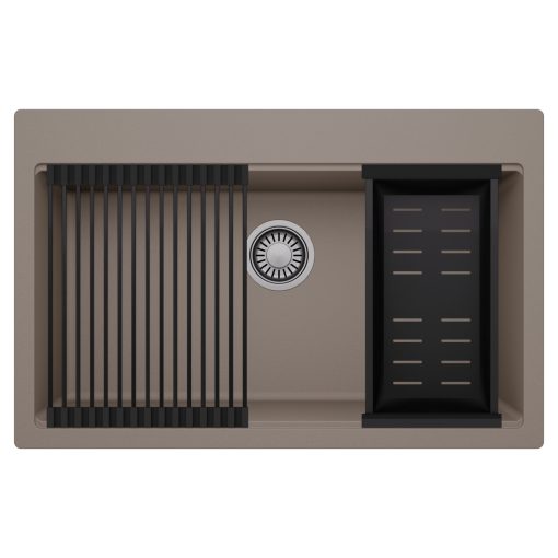 HD Infinity Tortora 78 egymedencés gránit mosogatótálca szett, matt fekete csepegtetőráccsal és kosárral, tortora színben