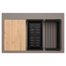 HD Infinity Tortora 78 egymedencés gránit mosogatótálca szett, vágódeszkával, matt fekete csepegtetőráccsal és kosárral, tortora színben