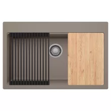 HD Infinity Tortora 78 egymedencés gránit mosogatótálca szett, vágódeszkával, matt fekete csepegtetőráccsal, tortora színben
