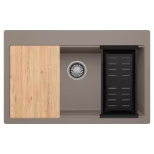 HD Infinity Tortora 78 egymedencés gránit mosogatótálca szett, vágódeszkával, matt fekete csepegtetőkosárral, tortora színben