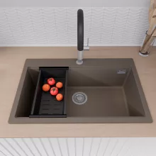 HD Infinity Tortora 78 egymedencés gránit mosogatótálca szett, vágódeszkával, matt fekete csepegtetőkosárral, tortora színben