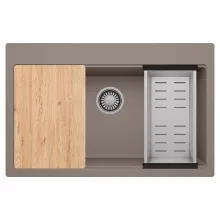 HD Infinity Tortora 78 egymedencés gránit mosogatótálca szett, vágódeszkával, acél csepegtetőkosárral, tortora színben
