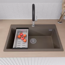 HD Infinity Tortora 78 egymedencés gránit mosogatótálca szett, vágódeszkával, acél csepegtetőkosárral, tortora színben