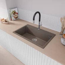 HD Infinity Tortora 78 egymedencés gránit mosogatótálca, vágódeszkával, tortora színben