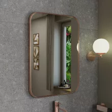 HD Kim Brushed Copper 50x70 cm széles fürdőszobai szögletes fali tükör, szálcsiszolt réz színű alumínium kerettel