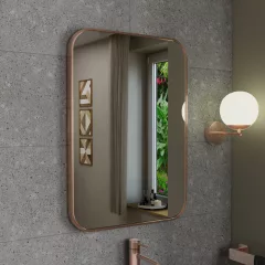   HD Kim Brushed Copper 50x70 cm széles fürdőszobai szögletes fali tükör, szálcsiszolt réz színű alumínium kerettel