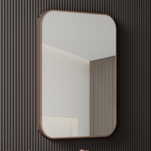 HD Kim Brushed Copper 60 cm széles fürdőszobai fali szögletes tükör, szálcsiszolt réz színű alumínium kerettel