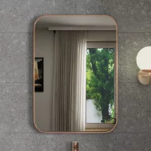 HD Kim Brushed Copper 50x70 cm széles fürdőszobai szögletes fali tükör, szálcsiszolt réz színű alumínium kerettel