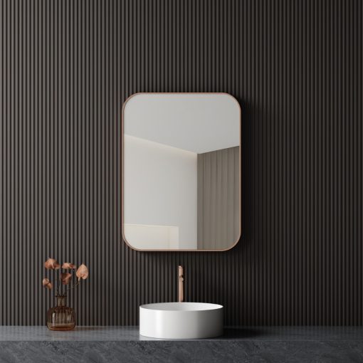 HD Kim Brushed Copper 60 cm széles fürdőszobai fali szögletes tükör, szálcsiszolt réz színű alumínium kerettel