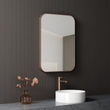 HD Kim Brushed Copper 60 cm széles fürdőszobai fali szögletes tükör, szálcsiszolt réz színű alumínium kerettel