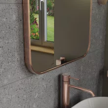 HD Kim Brushed Copper 50x70 cm széles fürdőszobai szögletes fali tükör, szálcsiszolt réz színű alumínium kerettel