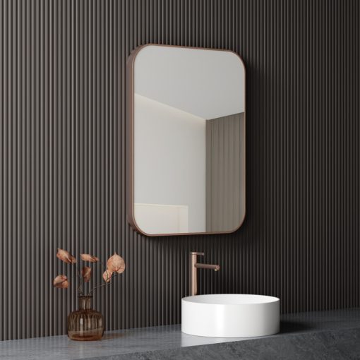 HD Kim Brushed Copper 60 cm széles fürdőszobai fali szögletes tükör, szálcsiszolt réz színű alumínium kerettel