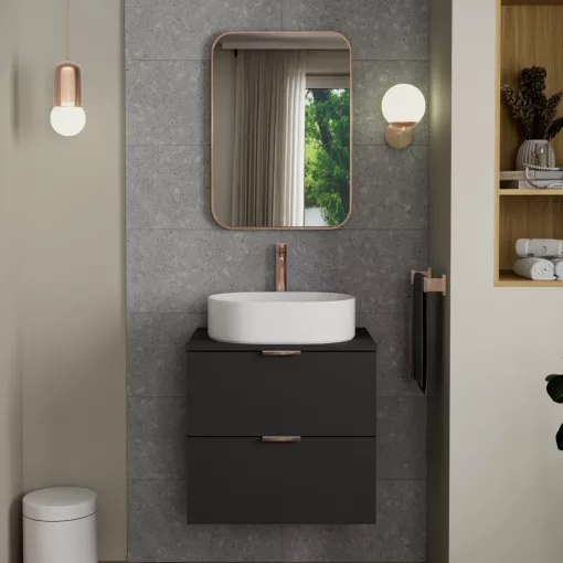 HD Kim Brushed Copper 50x70 cm széles fürdőszobai szögletes fali tükör, szálcsiszolt réz színű alumínium kerettel