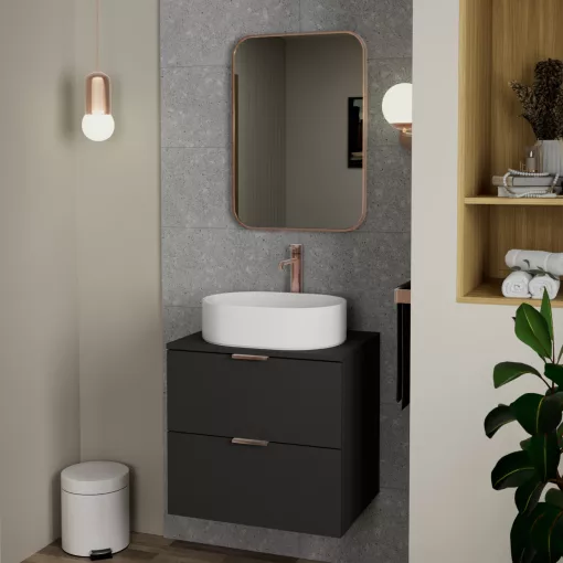 HD Kim Brushed Copper 50x70 cm széles fürdőszobai szögletes fali tükör, szálcsiszolt réz színű alumínium kerettel