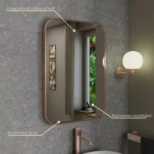 HD Kim Brushed Copper 50x70 cm széles fürdőszobai szögletes fali tükör, szálcsiszolt réz színű alumínium kerettel