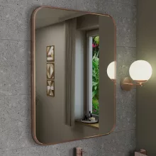 HD Kim Brushed Copper 60x80 cm széles fürdőszobai fali szögletes tükör, szálcsiszolt réz színű alumínium kerettel
