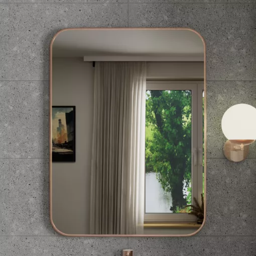 HD Kim Brushed Copper 60x80 cm széles fürdőszobai fali szögletes tükör, szálcsiszolt réz színű alumínium kerettel