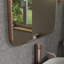 HD Kim Brushed Copper 60x80 cm széles fürdőszobai fali szögletes tükör, szálcsiszolt réz színű alumínium kerettel