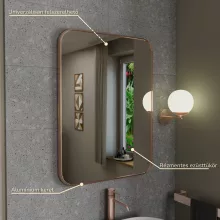 HD Kim Brushed Copper 60x80 cm széles fürdőszobai fali szögletes tükör, szálcsiszolt réz színű alumínium kerettel