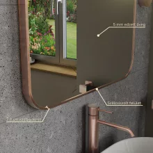 HD Kim Brushed Copper 60x80 cm széles fürdőszobai fali szögletes tükör, szálcsiszolt réz színű alumínium kerettel