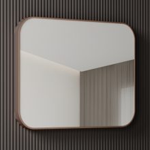 HD Kim Brushed Copper 80 cm széles fürdőszobai szögletes fali tükör, szálcsiszolt réz színű alumínium kerettel