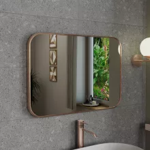 HD Kim Brushed Copper 70x50 cm széles fürdőszobai szögletes fali tükör, szálcsiszolt réz színű alumínium kerettel