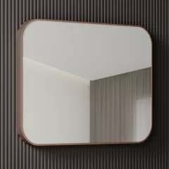   HD Kim Brushed Copper 70/80 cm széles fürdőszobai szögletes fali tükör, szálcsiszolt réz színű alumínium kerettel