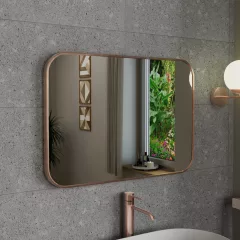   HD Kim Brushed Copper 70x50 cm széles fürdőszobai szögletes fali tükör, szálcsiszolt réz színű alumínium kerettel