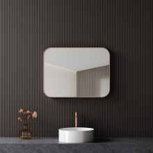 HD Kim Brushed Copper 80 cm széles fürdőszobai szögletes fali tükör, szálcsiszolt réz színű alumínium kerettel