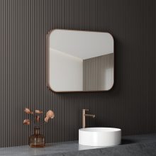 HD Kim Brushed Copper 80 cm széles fürdőszobai szögletes fali tükör, szálcsiszolt réz színű alumínium kerettel