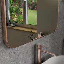 HD Kim Brushed Copper 70x50 cm széles fürdőszobai szögletes fali tükör, szálcsiszolt réz színű alumínium kerettel