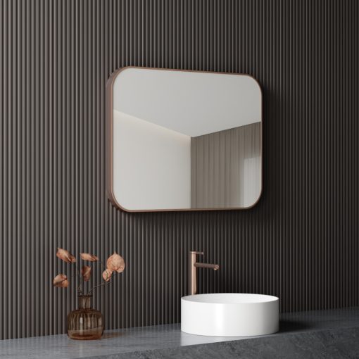 HD Kim Brushed Copper 80 cm széles fürdőszobai szögletes fali tükör, szálcsiszolt réz színű alumínium kerettel