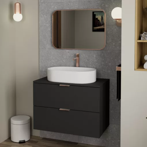 HD Kim Brushed Copper 70x50 cm széles fürdőszobai szögletes fali tükör, szálcsiszolt réz színű alumínium kerettel