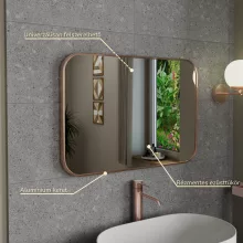 HD Kim Brushed Copper 70x50 cm széles fürdőszobai szögletes fali tükör, szálcsiszolt réz színű alumínium kerettel
