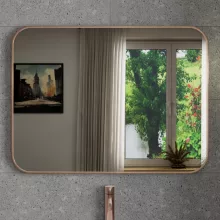HD Kim Brushed Copper 80x60 cm széles fürdőszobai szögletes fali tükör, szálcsiszolt réz színű alumínium kerettel