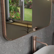 HD Kim Brushed Copper 80x60 cm széles fürdőszobai szögletes fali tükör, szálcsiszolt réz színű alumínium kerettel