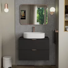 HD Kim Brushed Copper 80x60 cm széles fürdőszobai szögletes fali tükör, szálcsiszolt réz színű alumínium kerettel