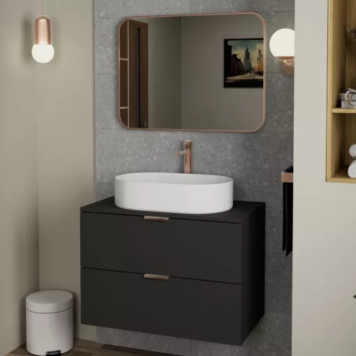HD Kim Brushed Copper 80x60 cm széles fürdőszobai szögletes fali tükör, szálcsiszolt réz színű alumínium kerettel