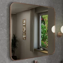 HD Kim Brushed Copper 80x80 cm széles fürdőszobai fali szögletes tükör, szálcsiszolt réz színű alumínium kerettel