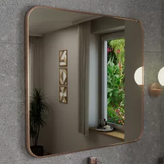   HD Kim Brushed Copper 80x80 cm széles fürdőszobai fali szögletes tükör, szálcsiszolt réz színű alumínium kerettel