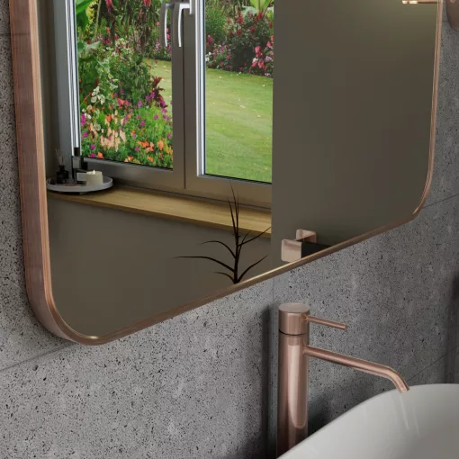 HD Kim Brushed Copper 80x80 cm széles fürdőszobai fali szögletes tükör, szálcsiszolt réz színű alumínium kerettel
