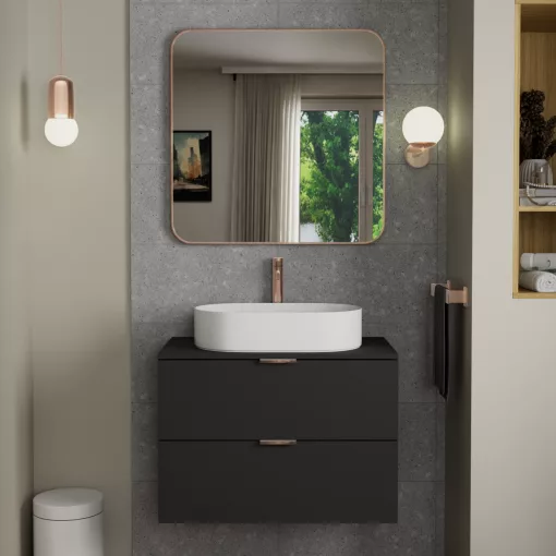 HD Kim Brushed Copper 80x80 cm széles fürdőszobai fali szögletes tükör, szálcsiszolt réz színű alumínium kerettel