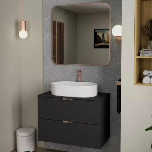 HD Kim Brushed Copper 80x80 cm széles fürdőszobai fali szögletes tükör, szálcsiszolt réz színű alumínium kerettel