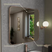 HD Kim Brushed Copper 80x80 cm széles fürdőszobai fali szögletes tükör, szálcsiszolt réz színű alumínium kerettel